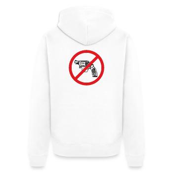 Stop War / Revolver verboten! - Unisex Premium Bio Zip Hoodie - Weiß - Hinten - Thijin (182cm)