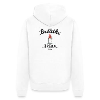 Phare d’Ibiza au port, respirez profondément, Espagne - Veste à capuche bio Premium Unisexe - blanc - Dos - Thijin (182cm)