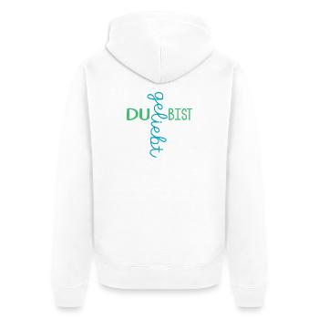 CHRISTLICHER GLAUBE - DU BIST GELIEBT - Unisex Premium Bio Zip Hoodie - Weiß - Hinten - Thijin (182cm)