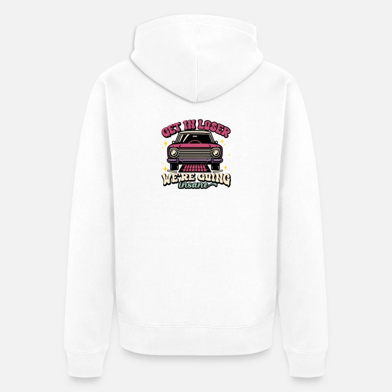 Retro Auto Verschwinde Wahnsinniges Design - Unisex Premium Bio Zip Hoodie - Weiß