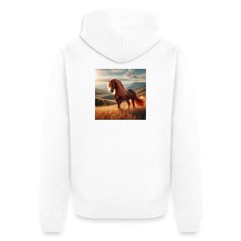 Freies Pferd - Unisex Premium Bio Zip Hoodie - Weiß - Hinten - Thijin (182cm)