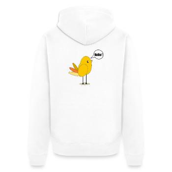 VOGEL KÜKEN - BEGRÜßUNG HALLO - Unisex Premium Bio Zip Hoodie - Weiß - Hinten - Thijin (182cm)