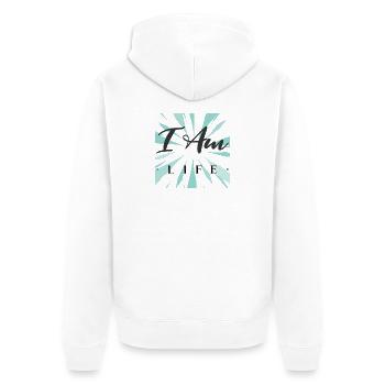 Ich bin das Leben - Unisex Premium Bio Zip Hoodie - Weiß - Hinten - Thijin (182cm)