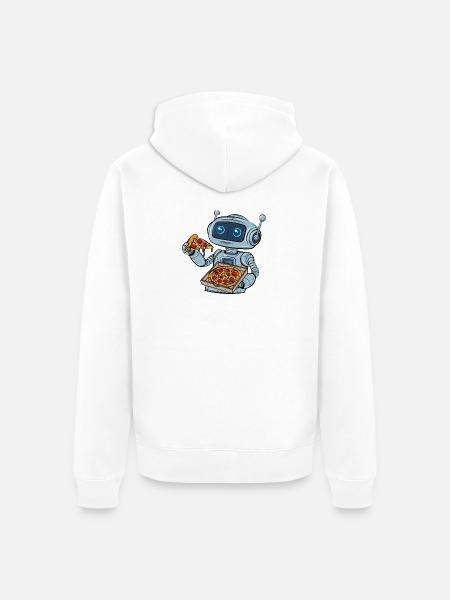 Robot Eats Fast Food Pizza - Unisex Premium Organic Zip Hoodie - white
