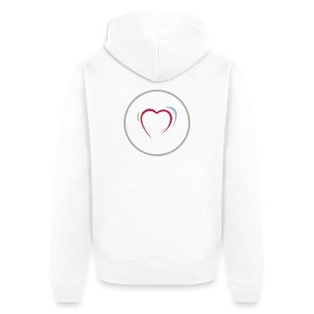 Dominikus - Zeig dein Herz für die Pflege - Unisex Premium Bio Zip Hoodie - Weiß - Hinten - Thijin (182cm)