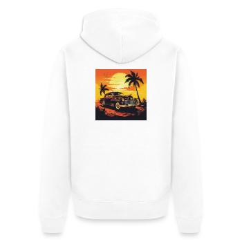 Sonnenuntergang Retroauto am Palmenstrand - Unisex Premium Bio Zip Hoodie - Weiß - Hinten - Thijin (182cm)