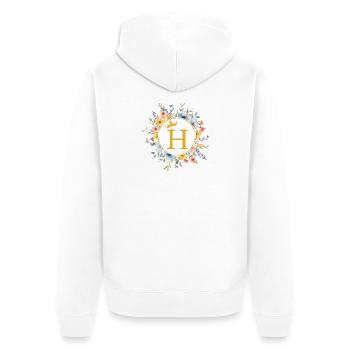 H Monogram, Flower Circle, Personalizable - Unisex Premium Organic Zip Hoodie - white - Back - Thijin (182cm)