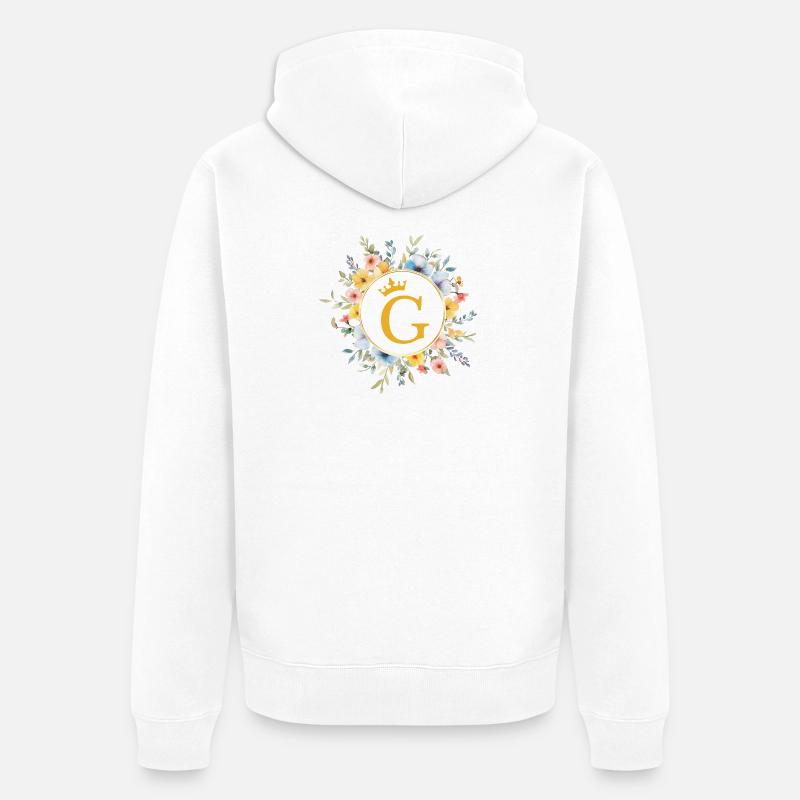 G Monogramme, Cercle de fleurs, Personnalisable - Veste à capuche bio Premium Unisexe - blanc