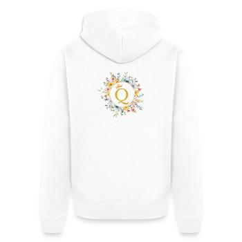 Q Monogram, Flower Circle, Personalizable - Unisex Premium Organic Zip Hoodie - white - Back - Thijin (182cm)