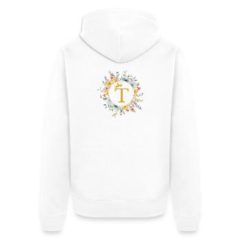 T monogramme, cercle de fleurs, personnalisable - Veste à capuche bio Premium Unisexe - blanc - Dos - Thijin (182cm)