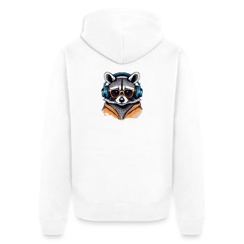 Cool Waschbär mit Kopfhörern und Sonnenbrille - Unisex Premium Bio Zip Hoodie - Weiß - Hinten - Thijin (182cm)