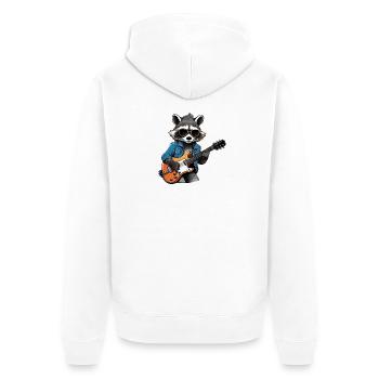 Stylischer Waschbär mit E-Gitarre - Unisex Premium Bio Zip Hoodie - Weiß - Hinten - Thijin (182cm)