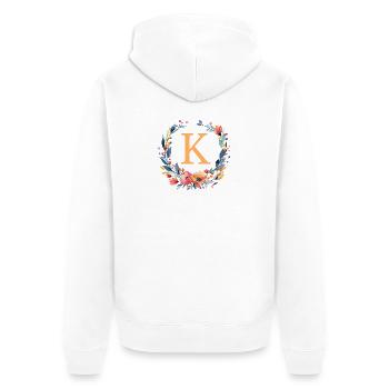 K Monogram, Flower Wreath, Personalizable - Unisex Premium Organic Zip Hoodie - white - Back - Thijin (182cm)