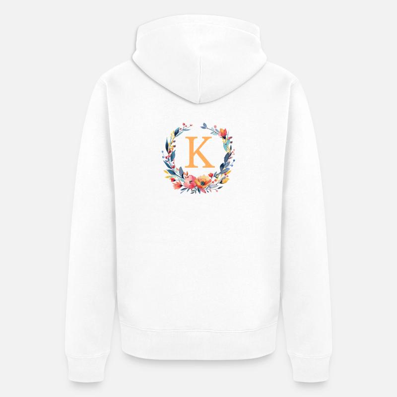 K Monogram, Couronne de fleurs, Personnalisable - Veste à capuche bio Premium Unisexe - blanc