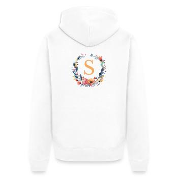 S monogramme, Couronne de fleurs, Personnalisable - Veste à capuche bio Premium Unisexe - blanc - Dos - Thijin (182cm)