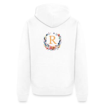 R Monogramm, Blumen-Kranz, personalisierbar - Unisex Premium Bio Zip Hoodie - Weiß - Hinten - Thijin (182cm)
