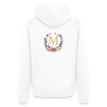 M Monogram, Couronne de fleurs, Personnalisable - Veste à capuche bio Premium Unisexe - blanc - Dos - Thijin (182cm)