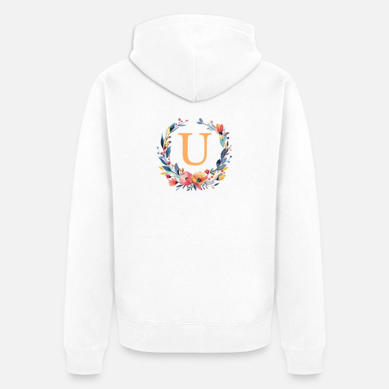 U monogramme, cercle de fleurs, personnalisable - Veste à capuche bio Premium Unisexe - blanc