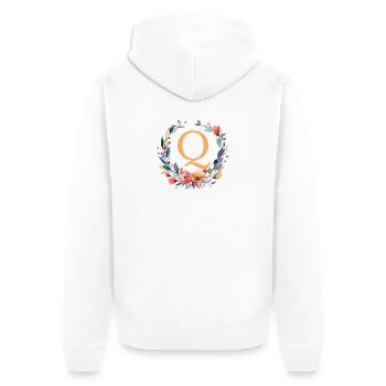 Q Monogramm, Blumen-Kranz, personalisierbar - Unisex Premium Bio Zip Hoodie - Weiß - Hinten - Thijin (182cm)