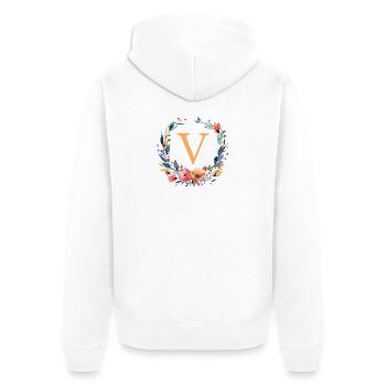 V Monogram, Flower Wreath, Personalizable - Unisex Premium Organic Zip Hoodie - white - Back - Thijin (182cm)