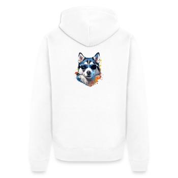 Husky with sunglasses - Unisex Premium Organic Zip Hoodie - white - Back - Thijin (182cm)