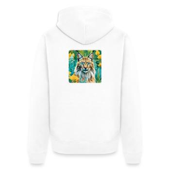 Mystischer Luchs in der Natur - Unisex Premium Bio Zip Hoodie - Weiß - Hinten - Thijin (182cm)