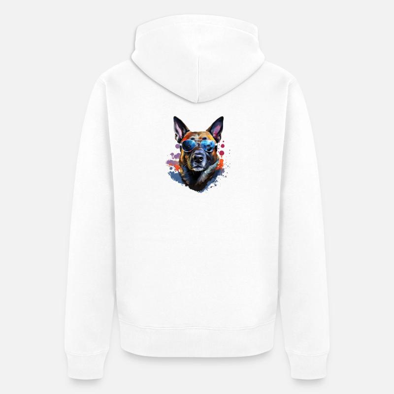 Malinois avec lunettes de soleil - Veste à capuche bio Premium Unisexe - blanc