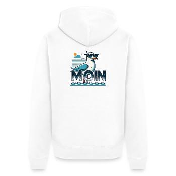 Moin - Allemagne du Nord, bas allemand avec une mouette fraîche - Veste à capuche bio Premium Unisexe - blanc - Dos - Thijin (182cm)