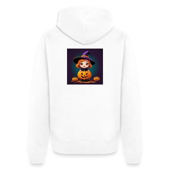 Halloween Pumpkin Witch - Unisex Premium Organic Zip Hoodie - white - Back - Thijin (182cm)