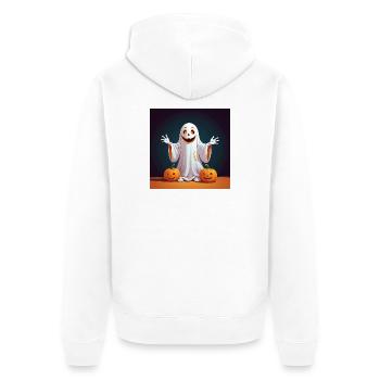 Halloween Ghost with Pumpkins - Unisex Premium Organic Zip Hoodie - white - Back - Thijin (182cm)