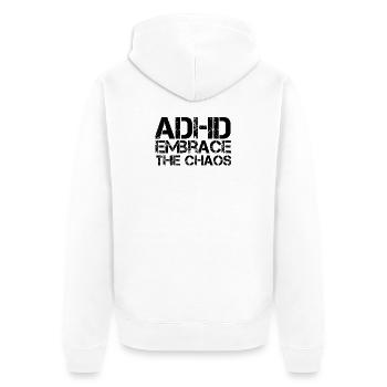 ADHS - Unisex Premium Bio Zip Hoodie - Weiß - Hinten - Thijin (182cm)
