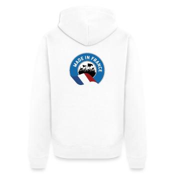 Hergestellt in Frankreich - Unisex Premium Bio Zip Hoodie - Weiß - Hinten - Thijin (182cm)