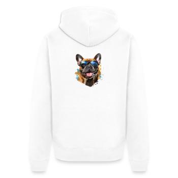 Frenchie with sunglasses - Unisex Premium Organic Zip Hoodie - white - Back - Thijin (182cm)