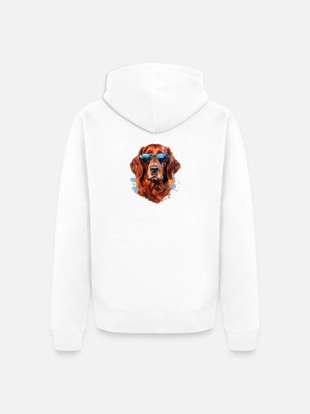 Irish Setter with Sunglasses - Unisex Premium Organic Zip Hoodie - white