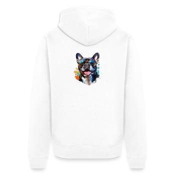 Frenchie with sunglasses - Unisex Premium Organic Zip Hoodie - white - Back - Thijin (182cm)