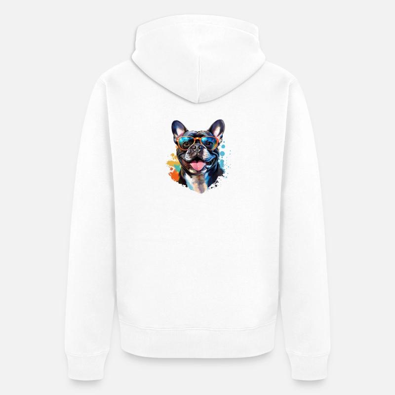 Frenchie avec lunettes de soleil - Veste à capuche bio Premium Unisexe - blanc