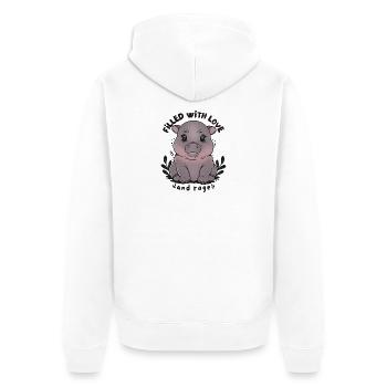 Hippo Filled with Love and Rage - Unisex Premium Organic Zip Hoodie - white - Back - Thijin (182cm)