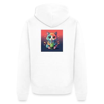 Niedliche Katze mit Bubble Tea - Unisex Premium Bio Zip Hoodie - Weiß - Hinten - Thijin (182cm)