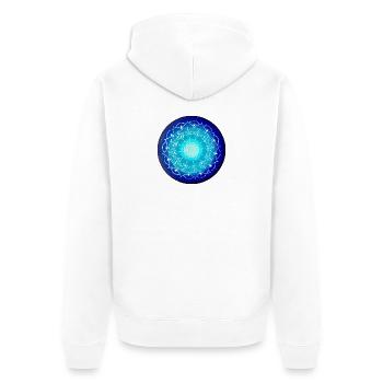 Leuchtendes Mandala in Nachtblau - Unisex Premium Bio Zip Hoodie - Weiß - Hinten - Thijin (182cm)