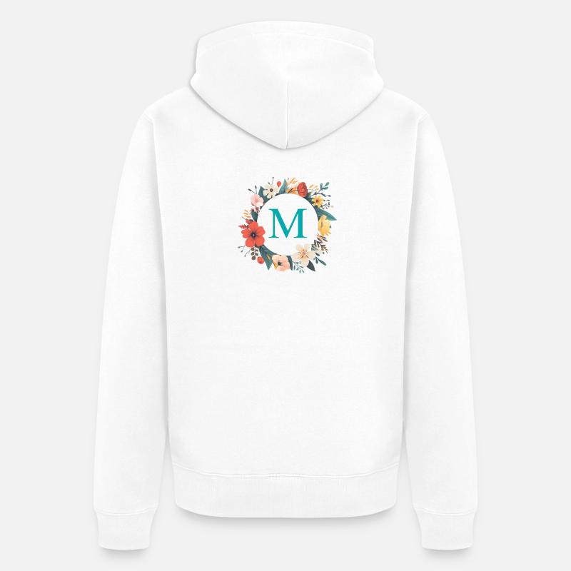 M Monogram, Couronne de fleurs, Personnalisable - Veste à capuche bio Premium Unisexe - blanc