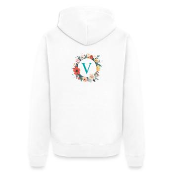 V Monogram, Flower Wreath, Personalizable - Unisex Premium Organic Zip Hoodie - white - Back - Thijin (182cm)