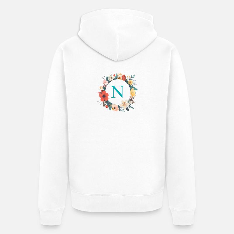N Monogram, Couronne de fleurs, Personnalisable - Veste à capuche bio Premium Unisexe - blanc