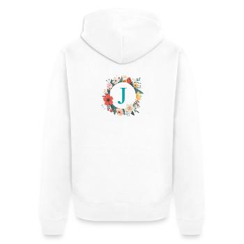 J Monogram, Couronne de fleurs, Personnalisable - Veste à capuche bio Premium Unisexe - blanc - Dos - Thijin (182cm)