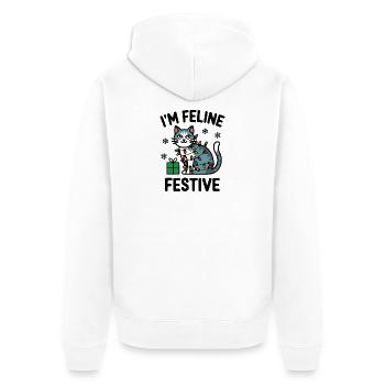 Festive Cat in Christmas Lights - Unisex Premium Organic Zip Hoodie - white - Back - Thijin (182cm)