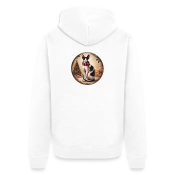 Weihnachtsporträt mit Sphynx - Unisex Premium Bio Zip Hoodie - Weiß - Hinten - Thijin (182cm)
