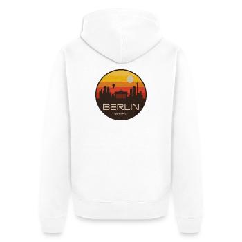 Coucher de soleil rétro de la Skyline de Berlin - Veste à capuche bio Premium Unisexe - blanc - Dos - Thijin (182cm)