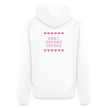 Deny Defend Depose - Unisex Premium Organic Zip Hoodie - white - Back - Thijin (182cm)