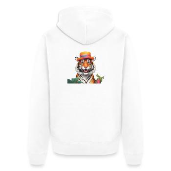 Skurriler Tiger mit Sonnenhut - Unisex Premium Bio Zip Hoodie - Weiß - Hinten - Thijin (182cm)