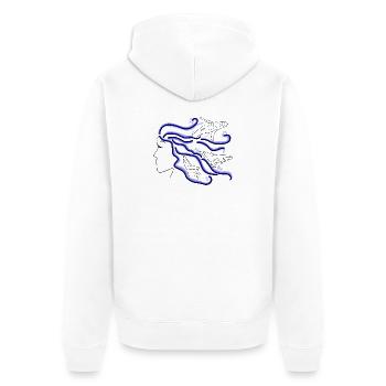 Buckelwal Frau Silhouette Haare dunkel gezeichnet - Unisex Premium Bio Zip Hoodie - Weiß - Hinten - Thijin (182cm)