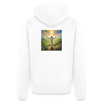 Jesus, katholischer Jesus Christus - Unisex Premium Bio Zip Hoodie - Weiß - Hinten - Thijin (182cm)